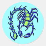 BLUE AND GREEN SCORPION ROUND STICKER