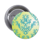Blue and Green Vintage Damask Button