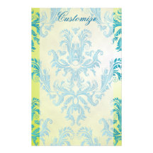 Blue and Green Vintage Damask Stationery