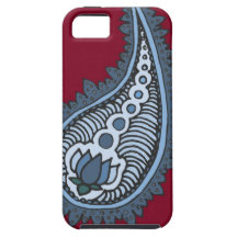 Blue and grey lotus paisley, red background iPhone 5 cases