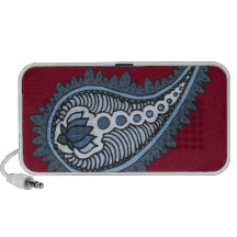Blue and grey lotus paisley, red background iPod speaker