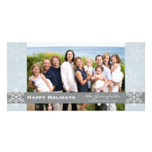 Blue and Grey Snowflake Holiday Card Photo Card