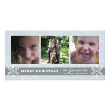 Blue and Grey Snowflake Merry Christmas card Photo Greeting Card