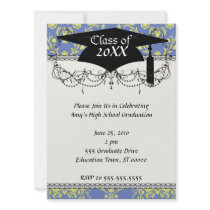 blue and lime green elegant damask graduation personalised announcement