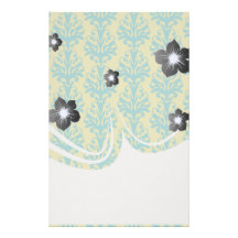 blue and lime green elegant damask personalized stationery