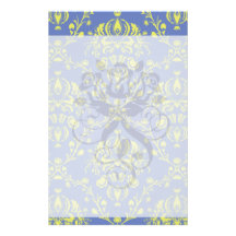 blue and lime green elegant damask customized stationery