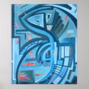 blue and orange abstract posters