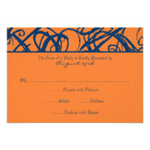 Blue and Orange Sketchy Frame Wedding RSVP Announcements