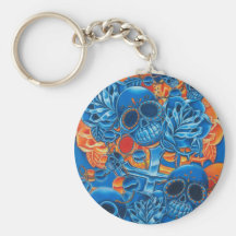Blue and Orange Skulls Key Chain