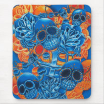 Blue and Orange Skulls Mouse Pads