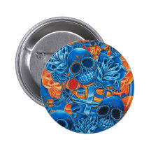 Blue and Orange Skulls Pin