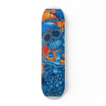 Blue and Orange Skulls Skateboard