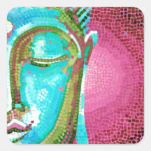 Blue and Pink Buddha Face Mosaic Square Sticker