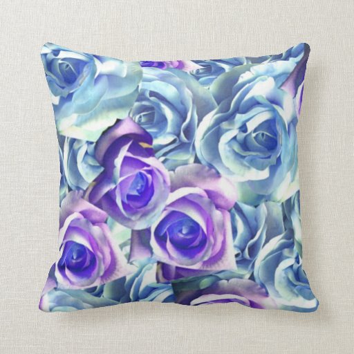 Blue And Purple Roses Cushion Throw Pillow Zazzle