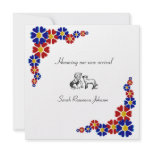 Blue and red retro flowers baby shower invitation