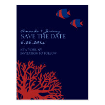 Blue and Red Tropical Fish  Save the Date Postcard