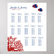 Blue and Red Tropical Fish Seating Chart 16x20 Print