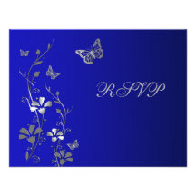 Blue and Silver Floral with Butterflies Reply Card Personalised Invitations