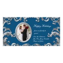 Blue and Silver Flourishes Photo Card