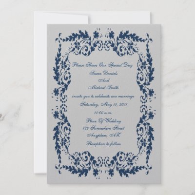 Blue And Silver Grey Floral Wedding Invitation by SmilinEyesTreasures