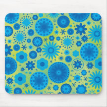 Blue and Turquoise Hippy Flower Pattern Mouse Pads