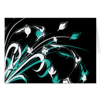 Blue and White Abstract Flowers on Black