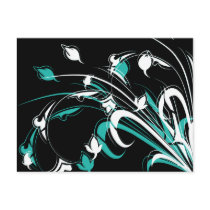 Blue and White Abstract Flowers on Black