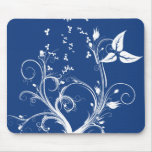 Blue and White Abstract Plant Mousepad