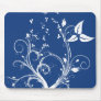 Blue and White Abstract Plant Mousepad