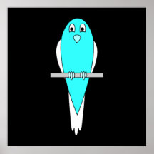 Blue and White Bird. Parakeet. Black. Print