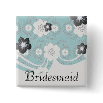 blue and white boho chic flower damask pattern pinback button