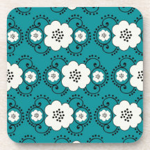 blue and white boho chic flower damask pattern drink coasters