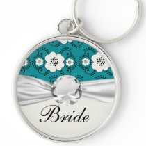 blue and white boho chic flower damask pattern key chain