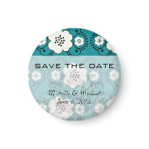 blue and white boho chic flower damask pattern refrigerator magnet