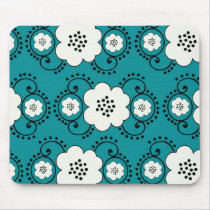 blue and white boho chic flower damask pattern mousemat