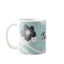 blue and white boho chic flower damask pattern mugs