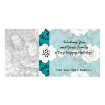 blue and white boho chic flower damask pattern customised photo card