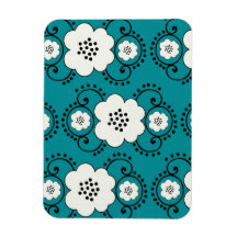 blue and white boho chic flower damask pattern vinyl magnets