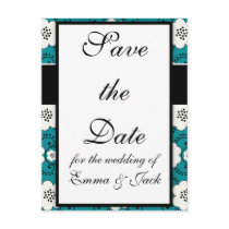 blue and white boho chic flower damask postcards