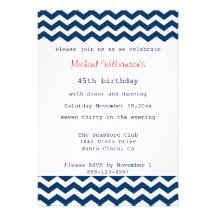 Blue and White Chevron Invitation