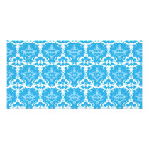 Blue and White Damask Pattern Custom Photo Card