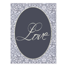Blue and white damask pattern post cards