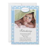 Blue and White Dots Vertical Birth Announcement