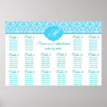 Blue and White Fancy Damask Pattern Seating Chart Print