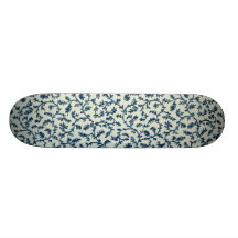 Blue and White Floral Skateboard