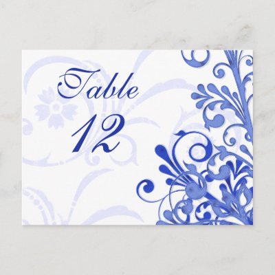 Blue and White Floral Wedding Table Cards by wasootch