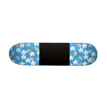 Blue and White Flowers. Floral Pattern. Custom Skateboard