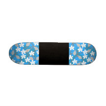 Blue and White Flowers. Floral Pattern. Custom Skateboard