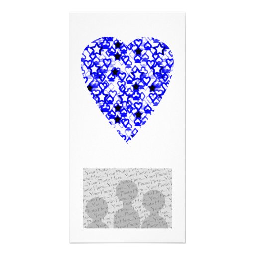 Blue and White Heart. Patterned Heart Design. Personalized Photo Card