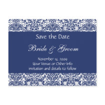 Blue and White Personalised Damask Save the Date